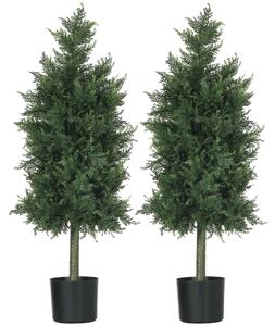 HOMCOM Set 2 Piante Finte di Cedro in PE con Vaso di Plastica PP, in Acciaio e Cemento, 38x12.5x90 cm, Verde|Aosom