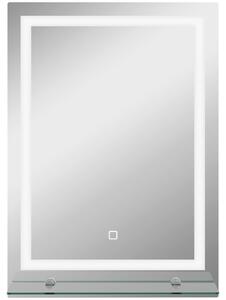 Kleankin Specchio Bagno LED a 3 Colori Regolabili con Mensola in Vetro Elegante e Funzionale 50x12x70 cm Argento |Aosom