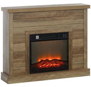 HOMCOM Camino Elettrico 1800W con Effetto Fiamma e Telecomando, in Legno, Metallo e Vetro, 96.5x22x81.7 cm, color Legno