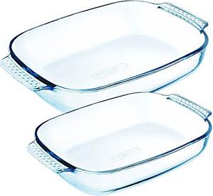 Pyrex Teglia Forno Lasagnera Rettangolare in Vetro Borosilicato Set 2 Pezzi 34 x 22 cm - 38 x 25 cm colore Trasparente