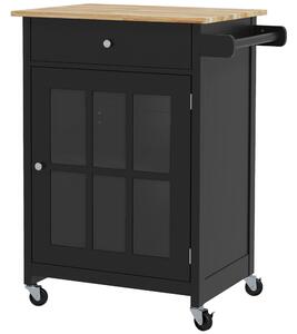 HOMCOM Carrello Cucina Portafrutta con Ruote Cassetti e Armadietto Regolabile, Antina in vetro e Portasciugamani, in Legno, Nero e Rovere|Aosom Italy
