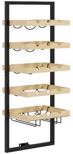 HOMCOM Portabottiglie da Parete in Legno e Acciaio per 15 Bottiglie di Vino e 4 Calici, 35x25x86cm