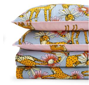 Set copripiumino e federa rosa e grigio in cotone per letto singolo 135x200 cm Untamed Cheetah – Their Nibs