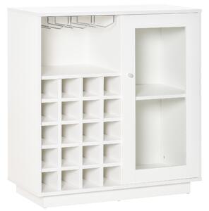 HOMCOM Mobiletto Portabottiglie Vini con Porta Calici e Armadietto, Capacità 20 Bottiglie, 80x36x85 cm, Bianco