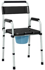HOMCOM Sedia WC Pieghevole e Regolabile con Braccioli e Schienale, in Acciaio e Pelle PU, 52.5x46x81.5-97 cm, Nero