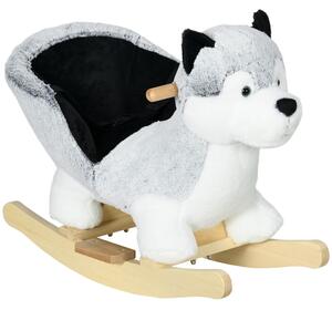 HOMCOM Cavallo a Dondolo morbido con pedali e Suoni, cintura di sicurezza inclusa, Husky Peluche Grigio per Bambini 18-36 Mesi, 60x33x50cm|Aosom italy