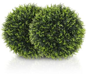 HOMCOM Set di 2 Piante Artificiali a Sfera con Foglie di Cedro per Casa e Giardino Ø45 cm, Verde