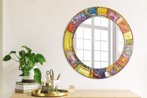 Specchio rotondo cornice con stampa Finestra colorata in vetro colorato fi 50 cm
