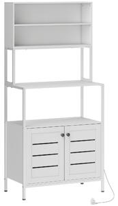 HOMCOM Mobile Dispensa con Ripiani, Armadietti e 2 Prese di Ricarica, in Legno e Acciaio, 80x42x171 cm, Bianco | Aosom Italy