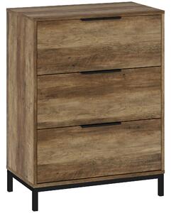 HOMCOM Cassettiera 3 Cassetti Antiribaltamento con Maniglie Nere, in Legno e Metallo, 62x35x82 cm, color Legno