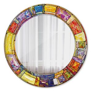 Specchio rotondo cornice con stampa Finestra colorata in vetro colorato fi 50 cm