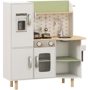 AIYAPLAY Cucina Giocattolo per Bambini 3-6 Anni con Macchina del Ghiaccio e Utensili, 84x34x89 cm, Bianco e Verde|Aosom