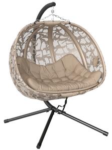 Outsunny Poltrona Sospesa 2 Posti con 2 Tasche, 2 Cuscini e Cesto Pieghevole, 130x103x172 cm|Aosom