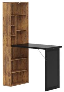 HOMCOM Scrivania Moderna Pieghevole con Libreria e Lavagna, in Legno e Metallo, 98x51x153 cm, Marrone Rustico | Aosom Italy