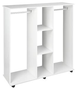 HOMCOM Armadio Guardaroba a Rotelle con 2 Barre e 3 Ripiani Aperti, in Legno e Alluminio, 120x40x128 cm, Bianco | Aosom Italy