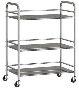 HOMCOM Carrello Multiuso a 4 Livelli con Ripiano Centrale Regolabile e Bordi Rialzati, in Acciaio Inox, 60x35x77 cm | Aosom Italy
