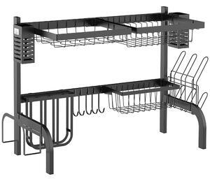 HOMCOM Scolapiatti da Lavello Modulabile a 2 Livelli con Piedini Antiscivolo, in Acciaio, 65x31.5x52.5 cm, Nero | Aosom Italy