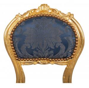 Sedia poltroncina stile francese Luigi XVI in legno massello di faggio finitura oro e blu