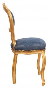 Sedia poltroncina stile francese Luigi XVI in legno massello di faggio finitura oro antico e blu