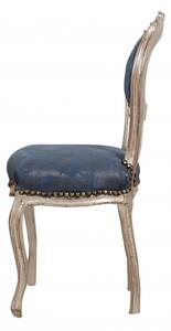 Sedia poltroncina stile francese Luigi XVI in legno massello di faggio finitura argento e blu