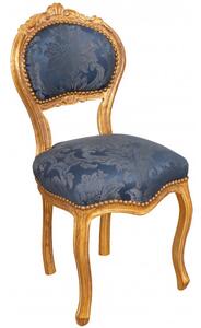 Sedia poltroncina stile francese Luigi XVI in legno massello di faggio finitura oro antico e blu