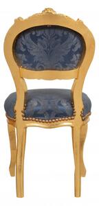 Sedia poltroncina stile francese Luigi XVI in legno massello di faggio finitura oro e blu