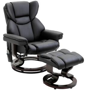 HOMCOM Poltrona Relax con Pouf Poggiapiedi e Funzione Massaggio, Reclinabile a 145° e Girevole a 360°, Nero | Aosom Italy