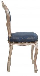 Sedia poltroncina stile francese Luigi XVI in legno massello di faggio finitura argento e blu