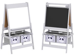 AIYAPLAY Lavagna per Bambini con Cavalletto 3 in 1 e 2 Contenitori, Età 3-8 anni, 54x46.5x93cm, Grigio | Aosom Italy