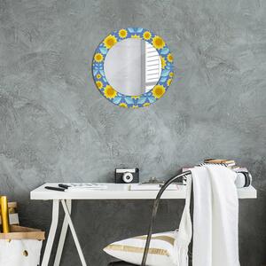 Specchio rotondo stampato Girasoli geometrici fi 50 cm