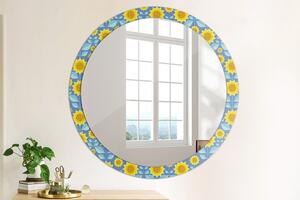 Specchio rotondo stampato Girasoli geometrici fi 100 cm