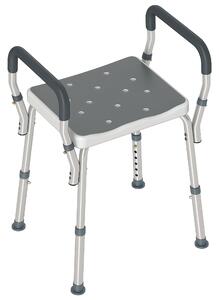 HOMCOM Sgabello per Doccia Regolabile su 6 livelli con Braccioli e Fori di Drenaggio in Alluminio per bagno, 52x45x57-69cm, Grigio | Aosom Italy