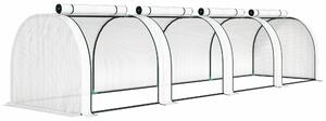 Outsunny Serra a Tunnel in Acciaio e Plastica Impermeabile Anti UV con 4 Porte, 395x100x80 cm, Bianco | Aosom Italy
