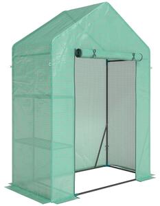 Outsunny Serra da Giardino 143 x 73 x 195 cm con Scaffale a 2 Ripiani, Verde | Aosom Italy