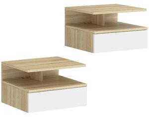 HOMCOM Set di 2 Comodini Sospesi con Cassetto e Mensola Aperta, 35x32x22.5 cm, Bianco e Rovere | Aosom Italy