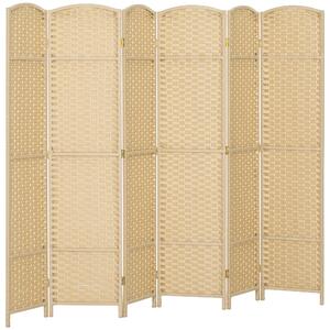 HOMCOM Paravento Divisorio da Interni Pieghevole a 6 Ante Intrecciato, 240x170 cm, Beige | Aosom Italy