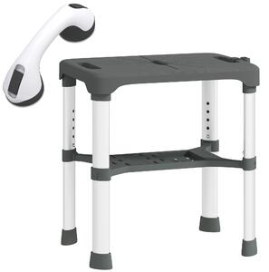 HOMCOM Sgabello per Doccia in Alluminio con Mensola Integrato, Altezza Regolabile 5 Livelli, Portata 150kg, Grigio | Aosom Italy