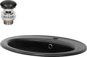 Lavabo LuxeBath Lavabo da appoggio ovale, 57x48,5x19,5 cm, nero, in Vetroceramica, incl. set di scarico con troppopieno