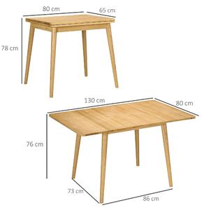 HOMCOM Tavolo Pieghevole in Legno di Quercia Espandibile per 4-6 Persone,  80x 65/130x76cm