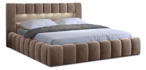 Letto matrimoniale imbottito marrone chiaro con contenitore con rete inclusa 140x200 cm Lamica – ELTAP