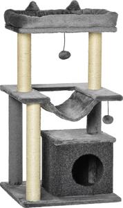 AllMyPets Tiragraffi per Gatti Albero Tiragraffi in Corda Sisal Casetta Cuscino e Amaca Rivestimento in Peluche e Feltro Altezza 100cm Grigio