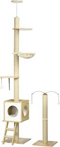 AllMyPets Tiragraffi per Gatti Albero Tiragraffi in Truciolato ad Altezza Regolabile Casetta Amaca e Pallina 40x40x225-285 cm