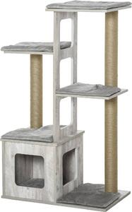 AllMyPets Tiragraffi per Gatti Albero Tiragraffi Multi-livello Cuccia e Corde in Iuta Grigio - D30318
