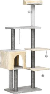 AllMyPets Tiragraffi per Gatti Alto 156cm con Lettino Casetta e Pali Tiragraffi in Sisal - D97AMPLG