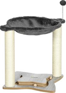 AllMyPets Tiragraffi per Gatti con Amaca in Peluche Base in Legno con Gioco e Pali in Sisal 53.55x53.5x66cm Grigio - 575V00CG-D30