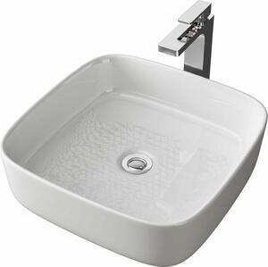 Lavabo da appoggio quadrato in Vetroceramica bianca 39x39x13 cm Design effetto loto