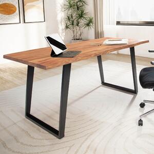 WOHNLING Scrivania 180x90x76 cm Legno massello di acacia / metallo Scrivania per computer Bordo del tronco Scrivania da ufficio per home office Massiccia con gambe a U in nero Tavolo in legno