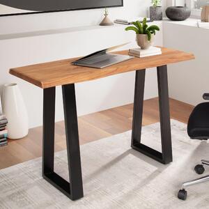 WOHNLING Scrivania 118x41x76,5 cm Legno massello di acacia / metallo Scrivania per computer Bordo del tronco Home office Scrivania da ufficio Massiccia Scrivania stretta in legno Scrivania per laptop