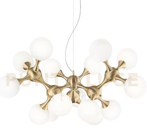 Nodi lampadario sospenso in metallo e vetro bianco finitura ottone 