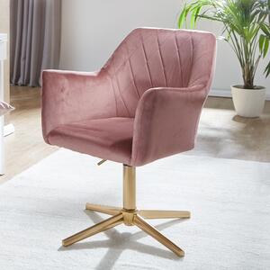 Sedia da scrivania girevole in velluto rosa con schienale | Wohnling